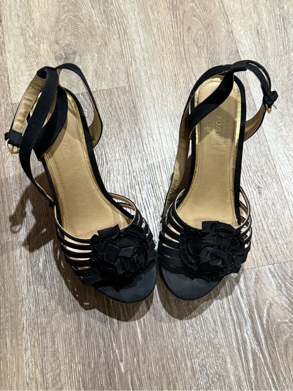 XOXO Black Floral Open-Toe Strappy Heels